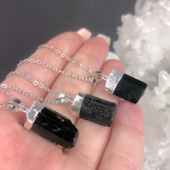 Natural Genuine Black Tourmaline Necklace on 925 silver chain - Picture 4 of 8